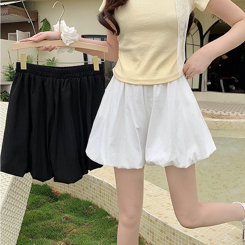 大码显瘦短裤女夏季松紧腰灯笼裤短裤裤子胖mm高腰蓬蓬花苞裤裙裤