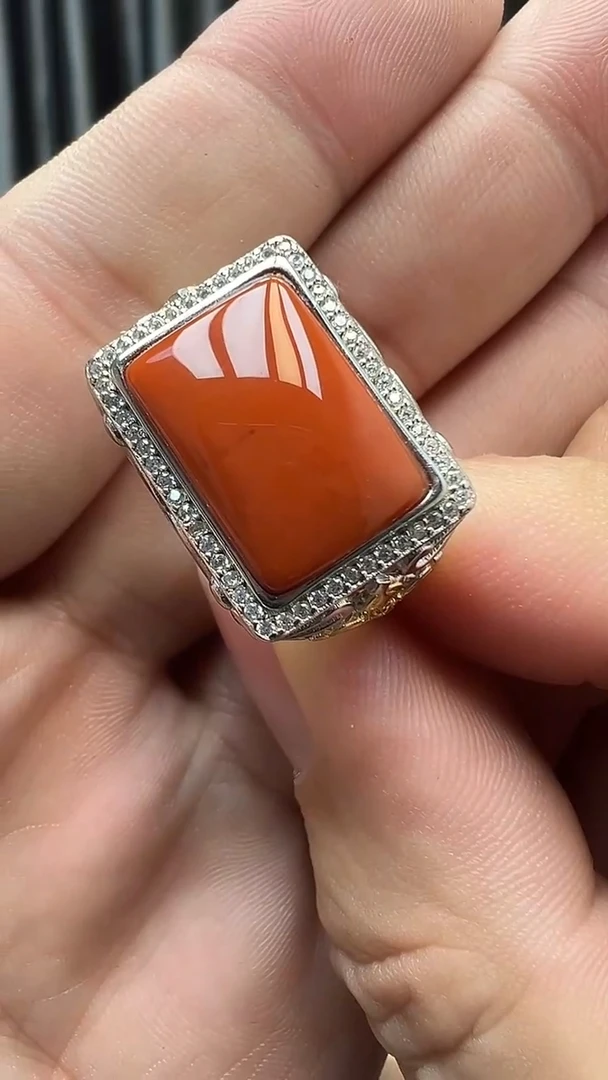 银S925镶嵌南红玛瑙戒指南红戒指