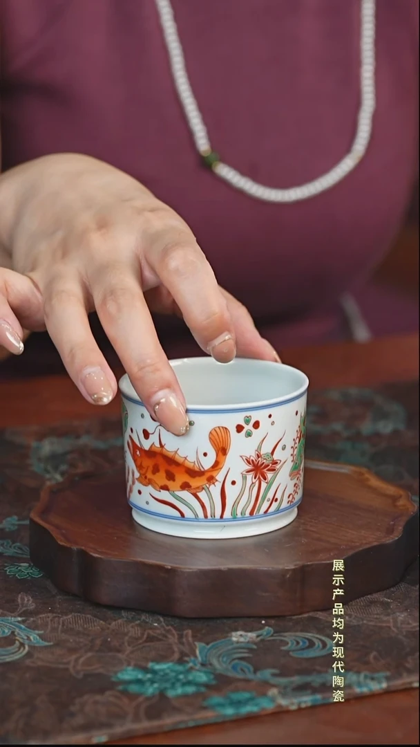 立勤堂安红绿彩矾红鳜鱼容天杯