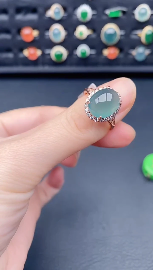 银S925镶嵌戒指翡翠天然a货翡翠385