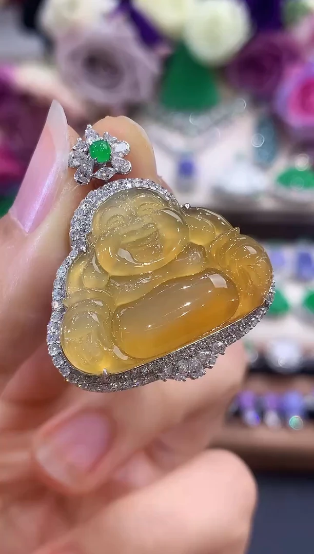 吊坠(不含链)18K金镶嵌翡翠C77