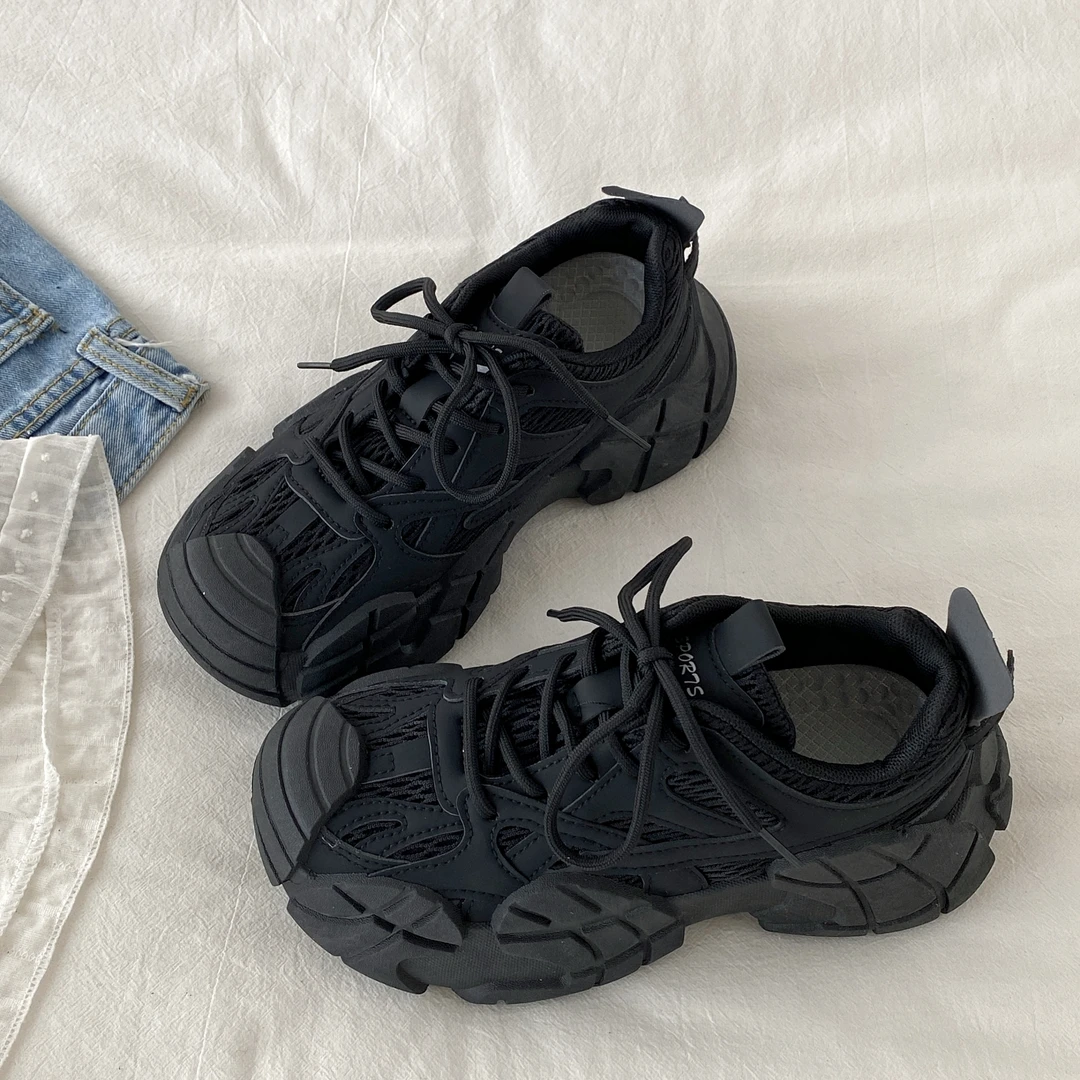 百搭黑色小众厚底增高老爹鞋女2025新款秋季复古休闲运动鞋登山鞋