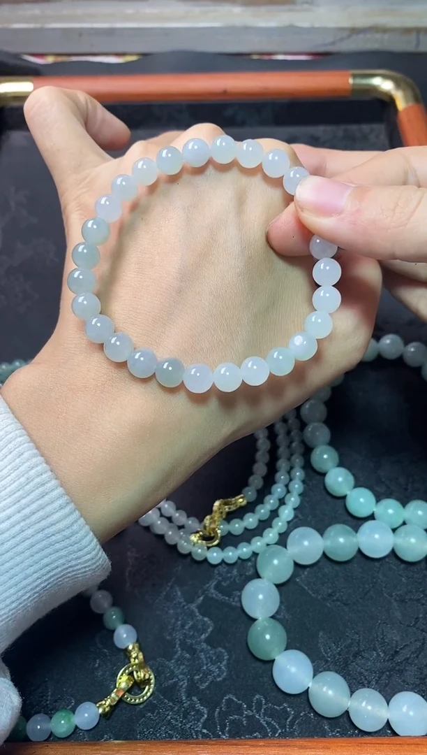 未镶嵌定制翡翠冰胶白月光手串卡7+