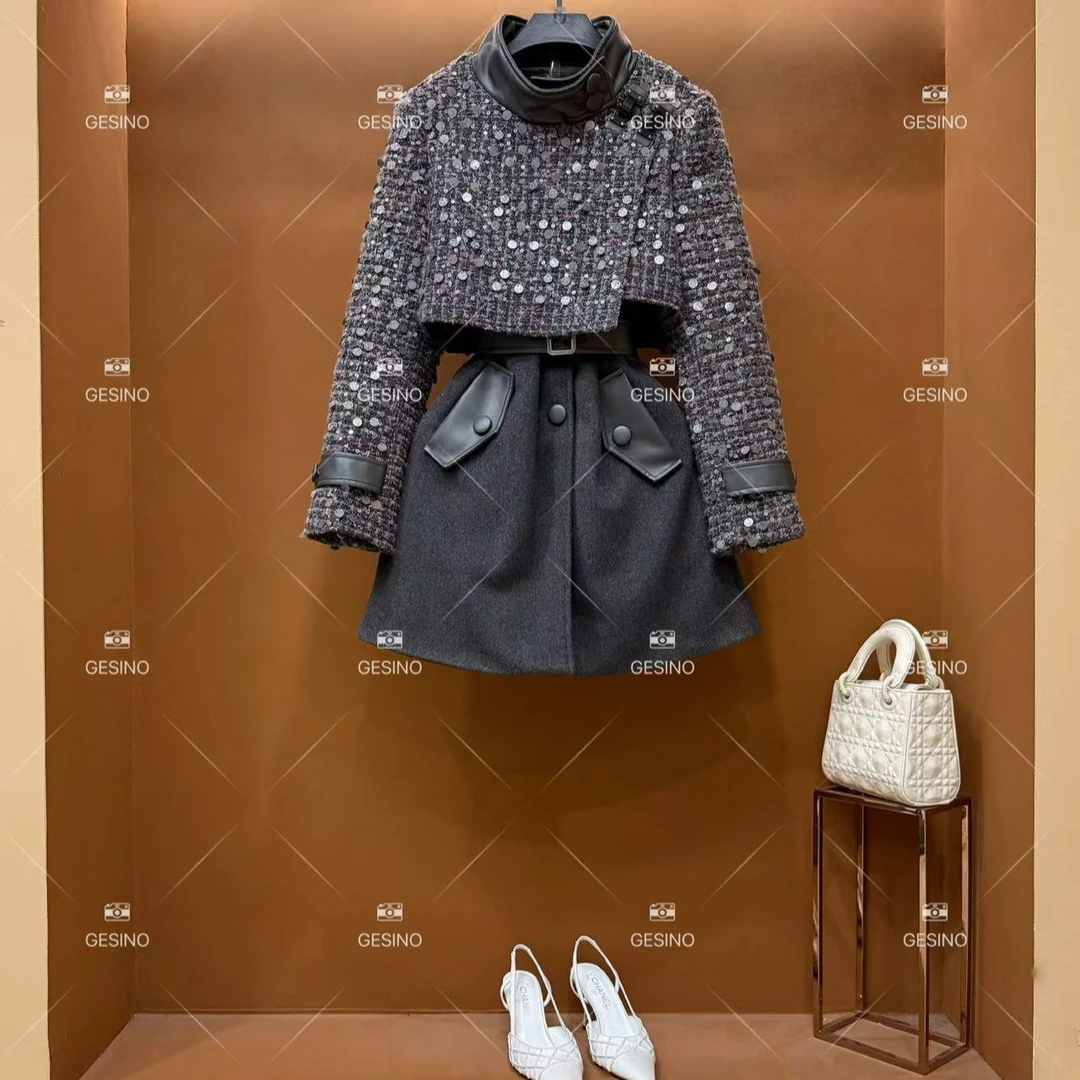 【L姐】秋冬气质小香风设计师中长款羽绒服蓝色轻奢女 QD-2025038