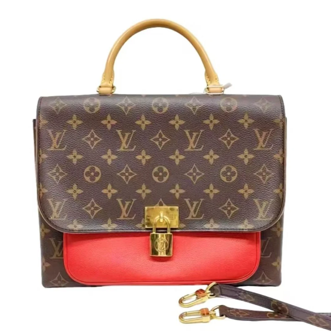 99新 LouisVuitton/路易威登 lv老花锁头邮差包/拼红