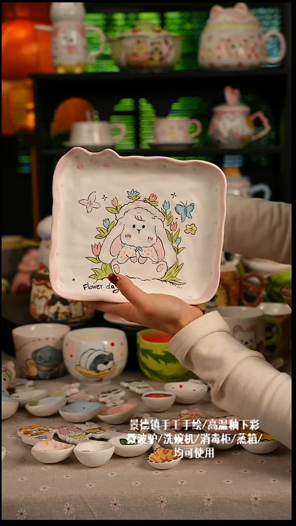 陶瓷无盖款景德镇高温釉下彩纯手绘创意瓷