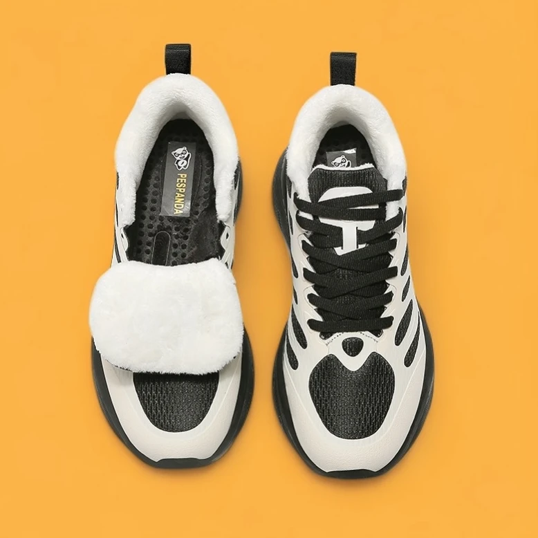 加绒棉鞋秋冬新款跑步鞋减震运动鞋情侣男女休闲鞋网面厚底增高鞋