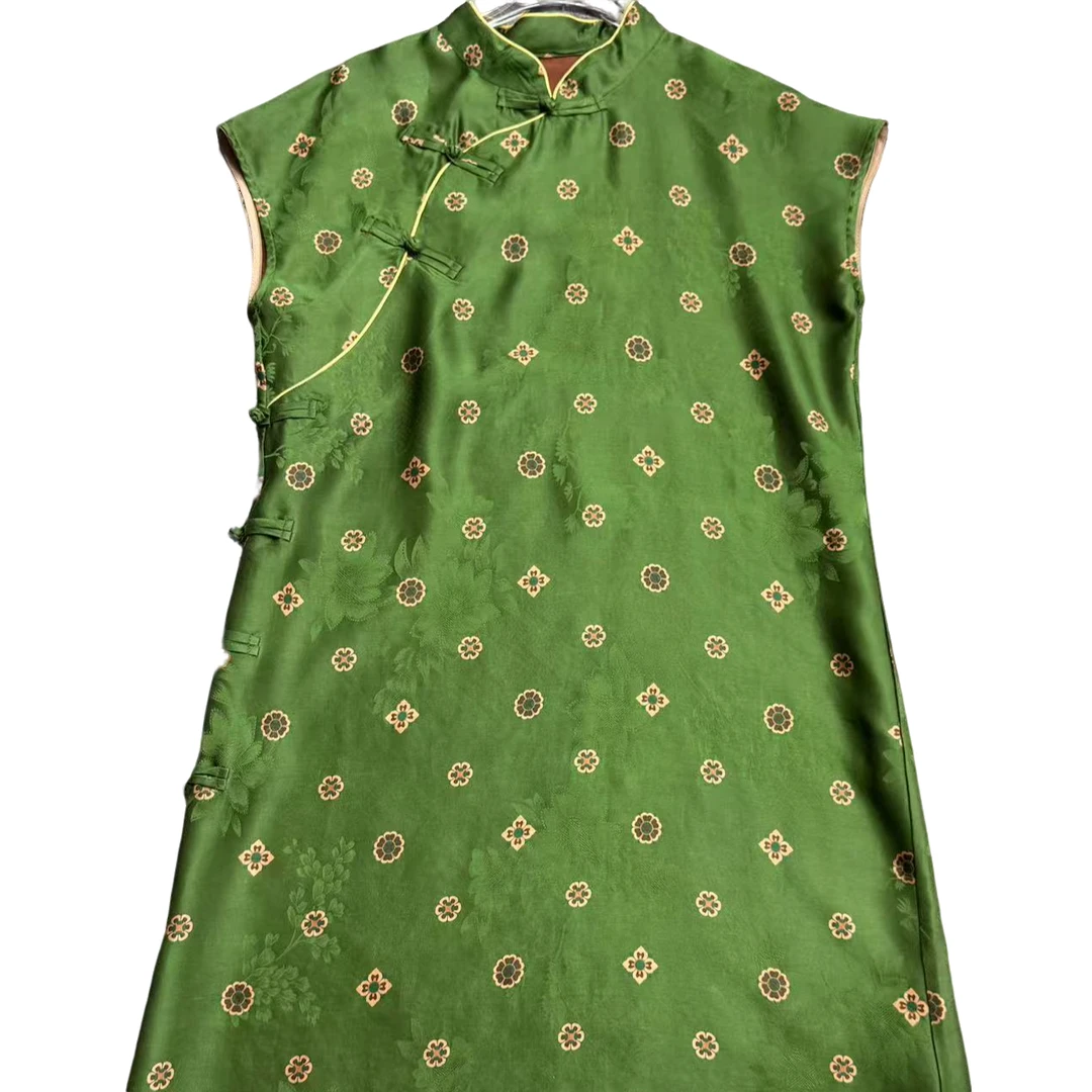 【绿宝香花】100桑蚕丝经典宝香花夏季红云纱立领新中式国风连衣裙