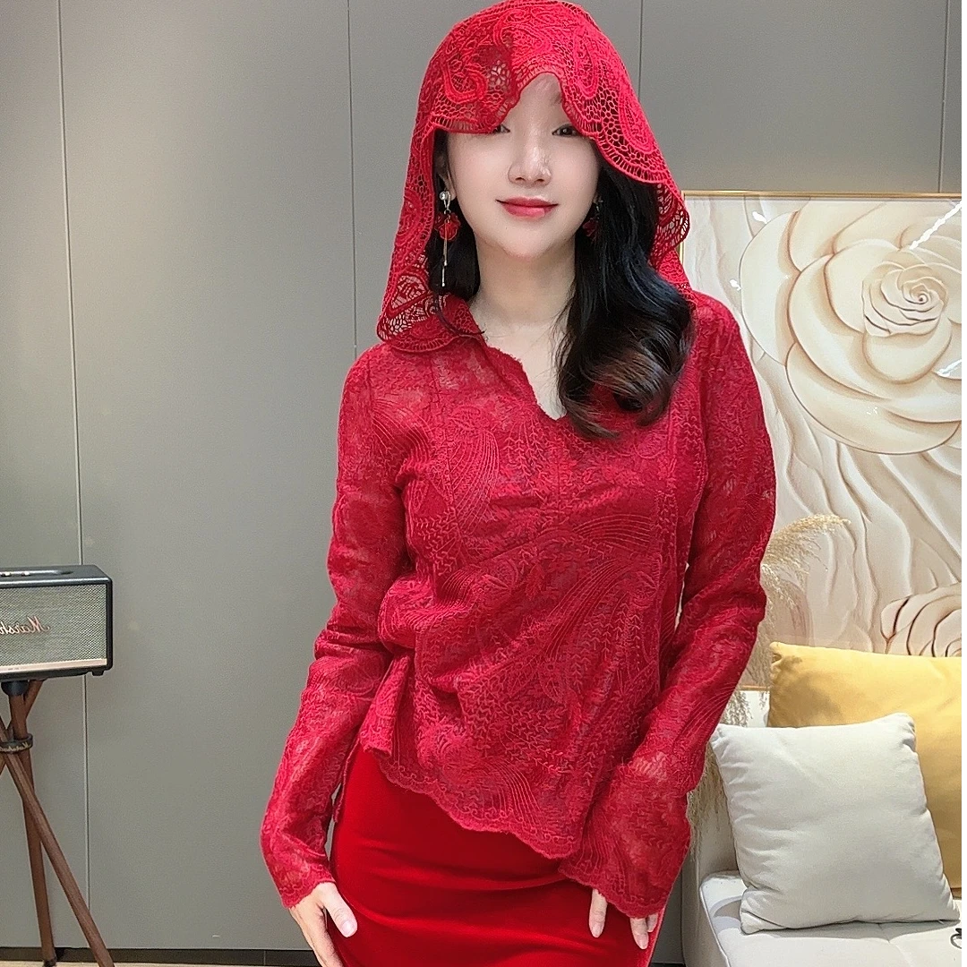 小满服饰【法蕾美人】新年款唯美浪漫法式刺绣花朵显瘦长袖上衣