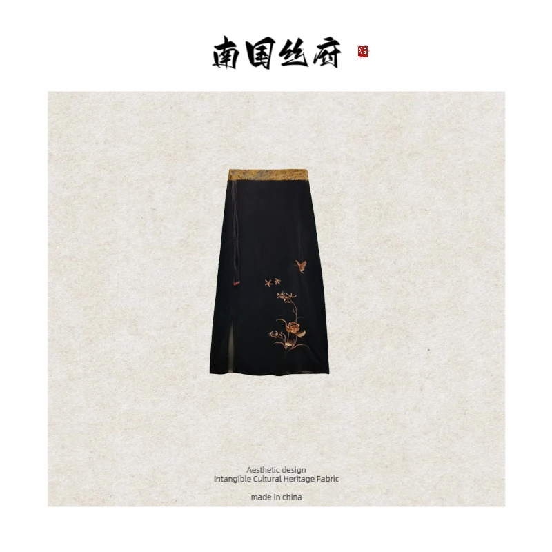 【春日蝶序·丝绒裙】重工手工刺绣国风结·裙长95-98