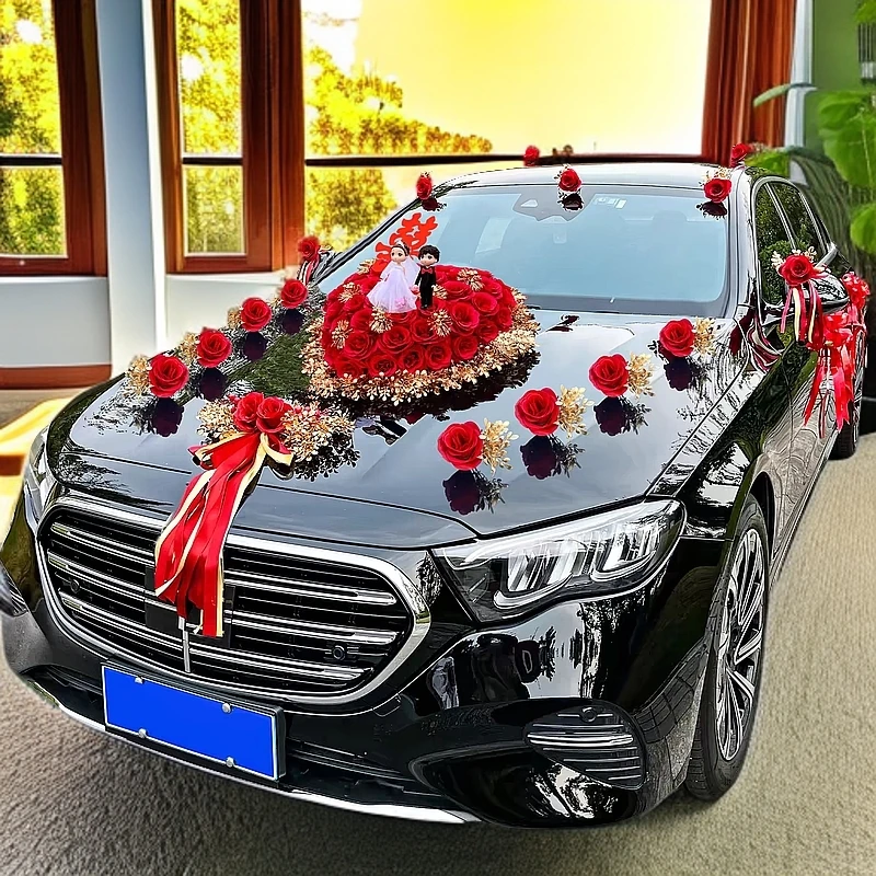后视镜布置拉花牢固副婚车套装新婚车花车队车头花结婚礼车贴头车