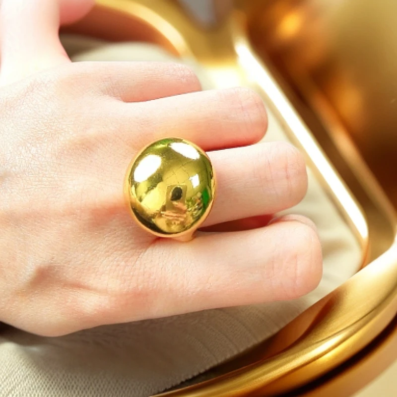 铜合金戒指 新款气质时尚休闲百搭轻奢可调节金色光面国潮风戒指