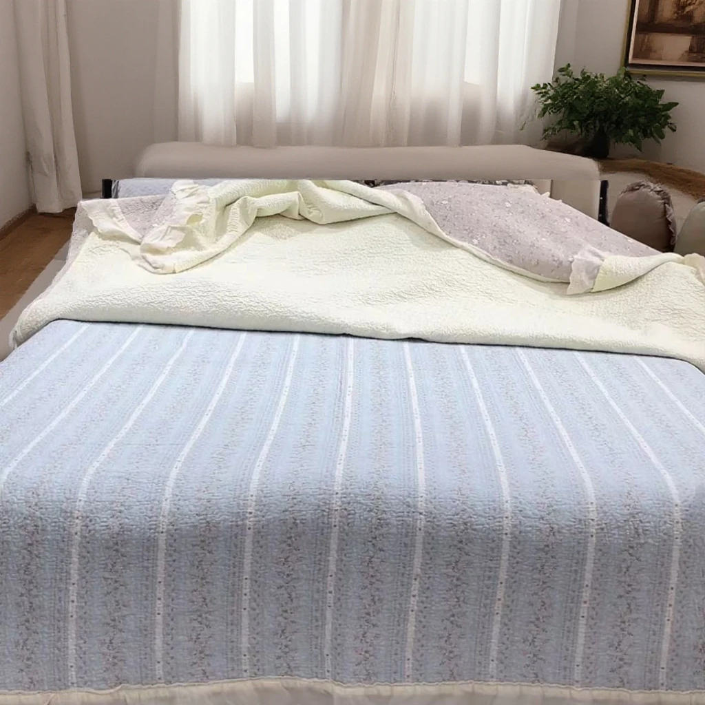 百优水洗棉花床盖花边款双人床盖单件