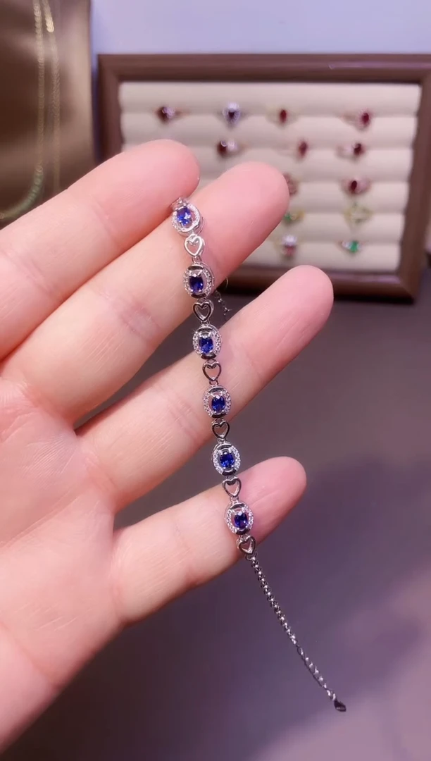 【闪购商品】蓝宝石手链银S925镶嵌一条