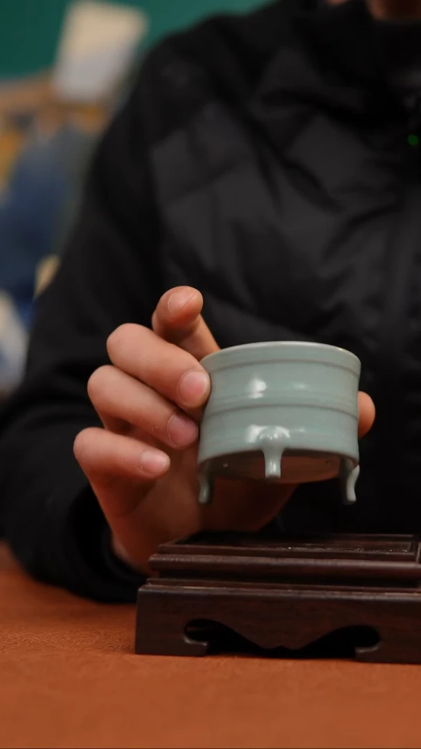 【闪购商品】瓷片仿古天青玄纹樽杯微瑕福利