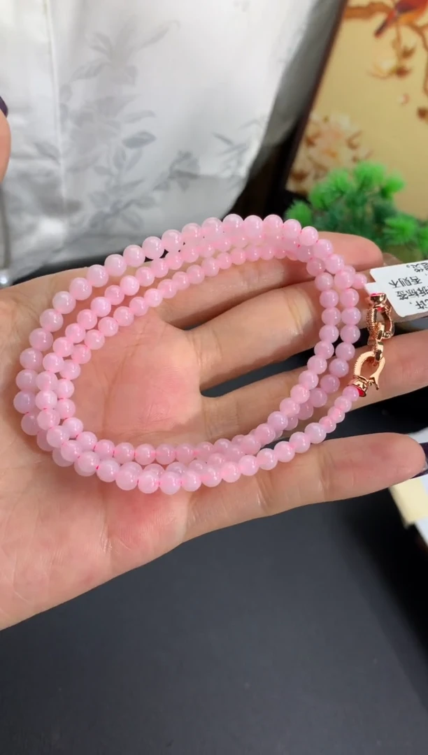 未镶嵌手串翡翠超级淡淡淡淡淡粉 卡3.7-4.9mm