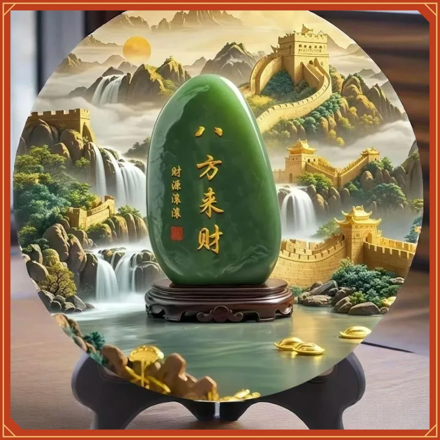 八方来财摆件玉石画靠山DWLW石画摆件招财转运旺宅客厅装饰【多汪】