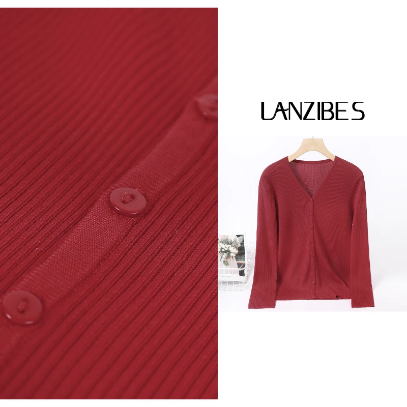 LANZIBES/蓝之蓓春秋显瘦丝V领开衫时尚纯色百搭宽松外套 C035