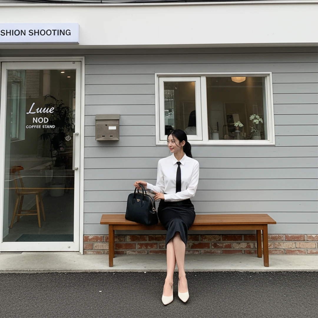 2025秋季纯色长袖衬衫高腰半身裙时尚套装HBZW800003