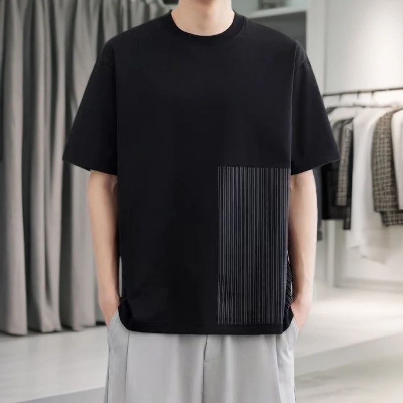 男士简约T恤新款夏季潮流印花透气上衣宽松休闲爆款潮版男t恤短袖
