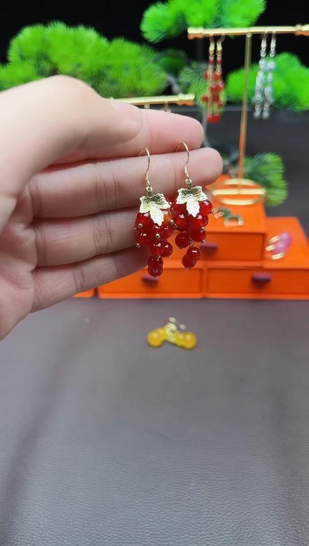 玛瑙/玉髓耳饰银S925镶嵌207