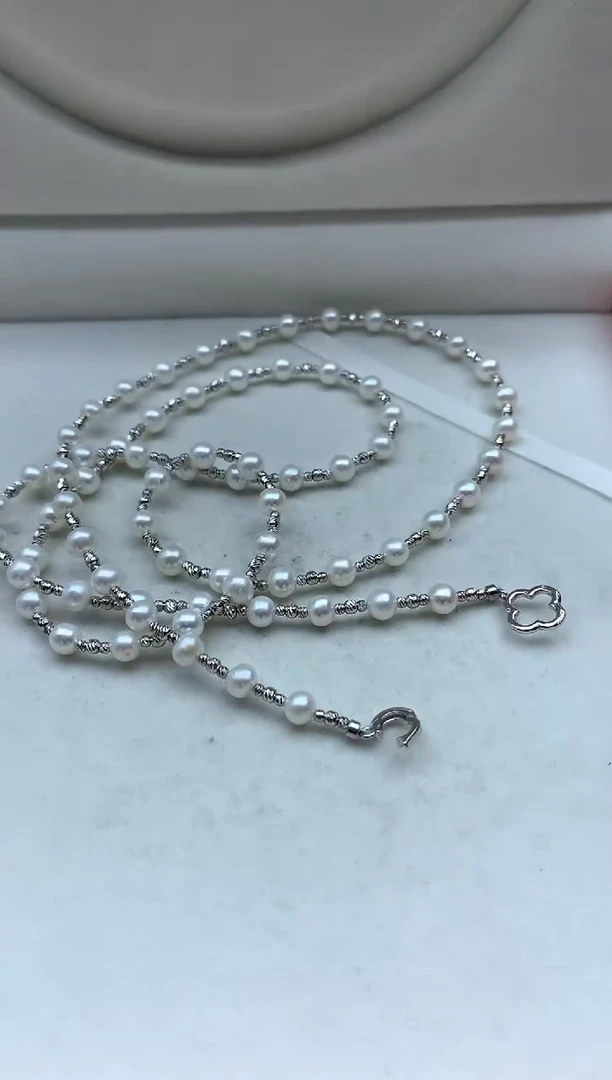 淡水珍珠银S925镶嵌颈饰项链