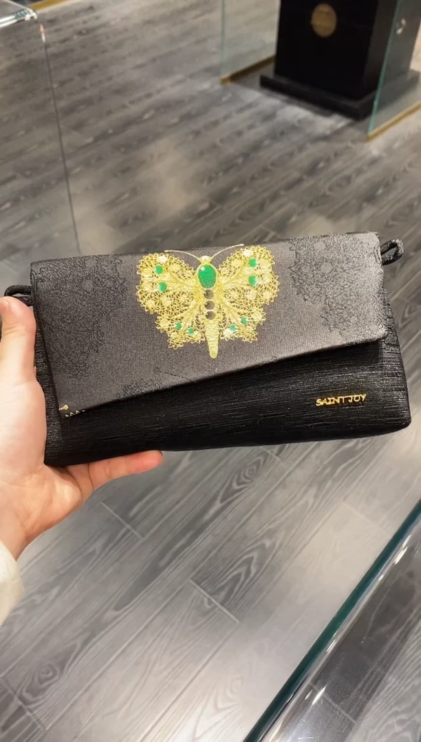 桑蚕丝斜背包 黑金蝴蝶BWS25B1101