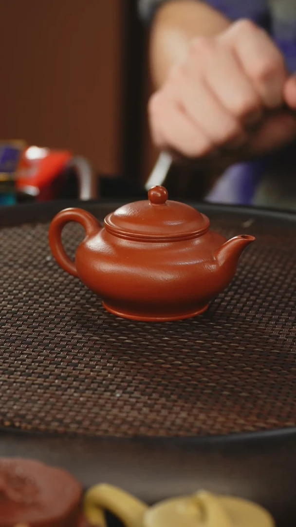 茶壶紫砂水扁 朱泥