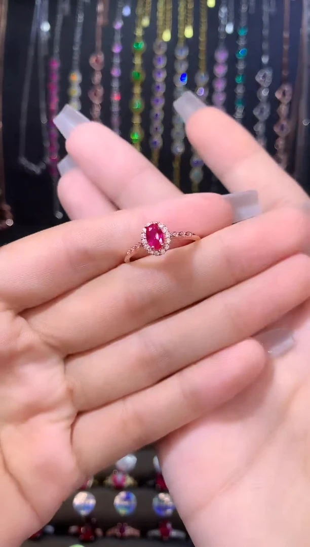 红宝石戒指银S925镶嵌玫瑰金