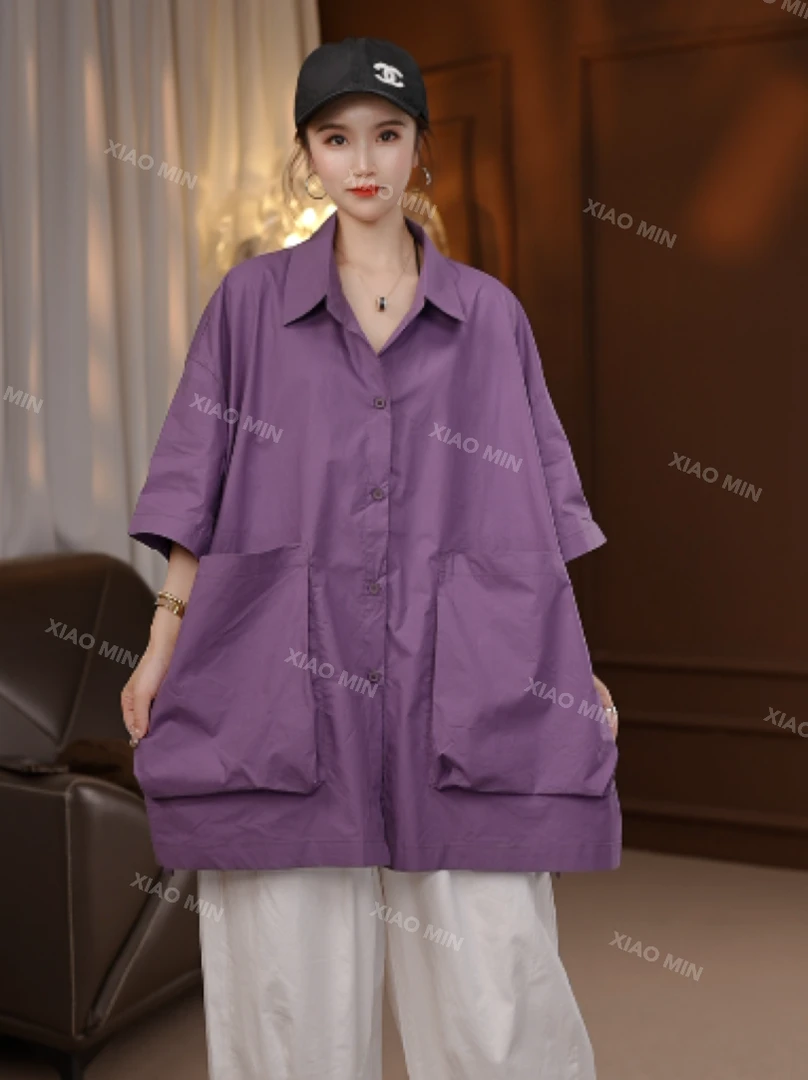 2025夏季新款欧韩时尚开叉立体大口袋减龄衬衫女303