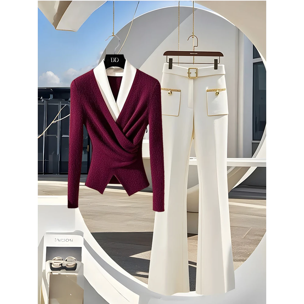 2025穿搭一整套洋气气质女装高档大气显瘦针织衫通勤百搭直筒裤子