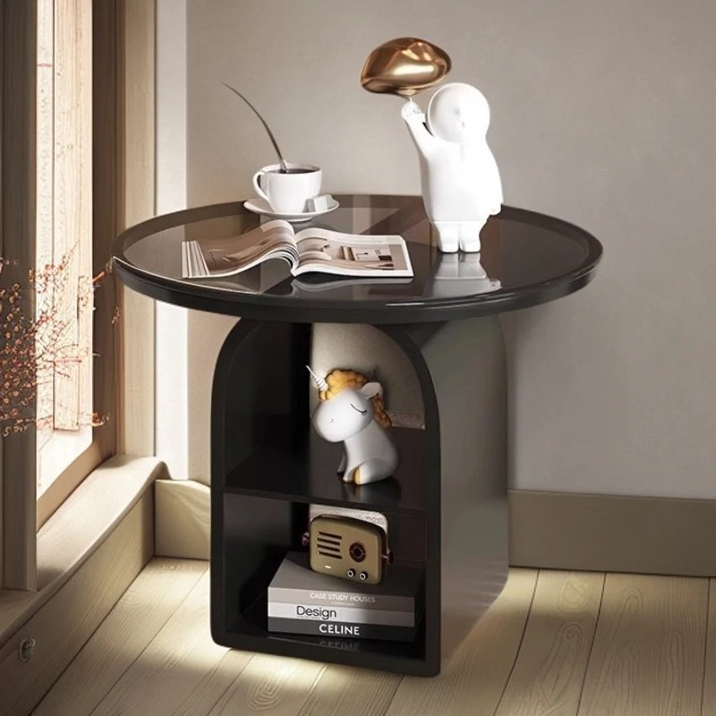 家用沙发边几小茶桌客厅铁艺圆形玻璃茶几卧室简约现代床头柜收纳