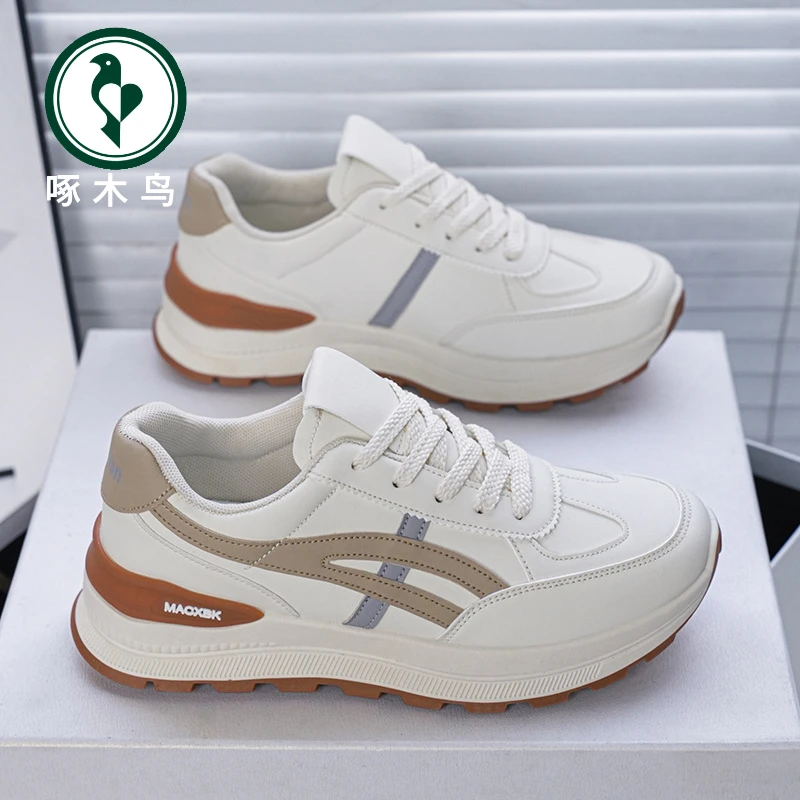 【啄木鸟】春秋季女鞋透气小白鞋子女百搭厚底增高运动鞋休闲老爹鞋