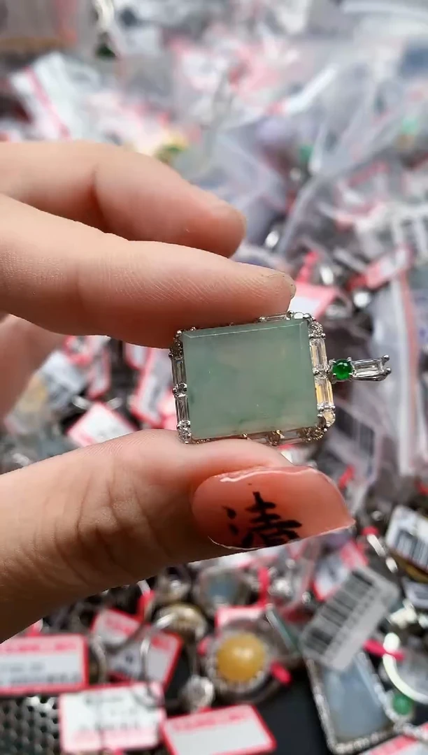 银S925镶嵌戒指翡翠天然A货缅甸翡翠