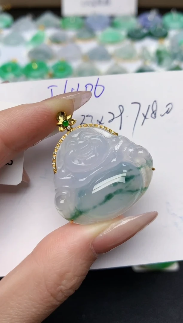 颈饰18K金镶嵌翡翠天然缅甸A货翡翠百元以上9元证书费自理