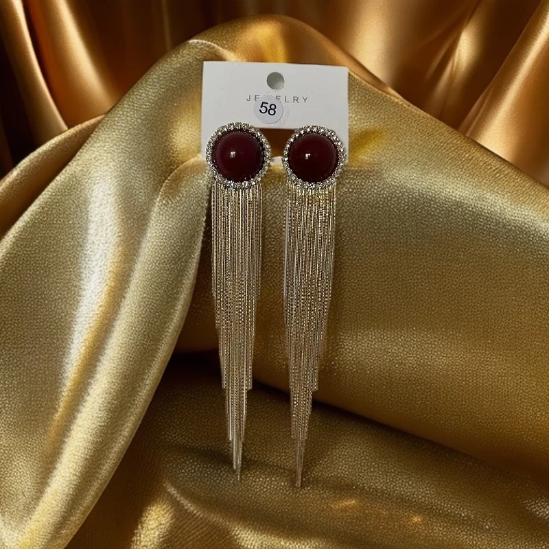 铜合金玻璃耳饰 185流苏耳环轻奢设计高级感小众耳饰显瘦耳坠