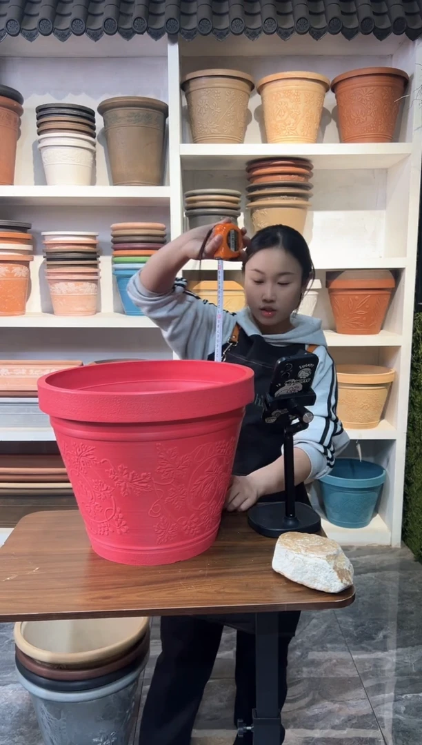 38*30.5【孤品】红色浮雕纹理大花盆