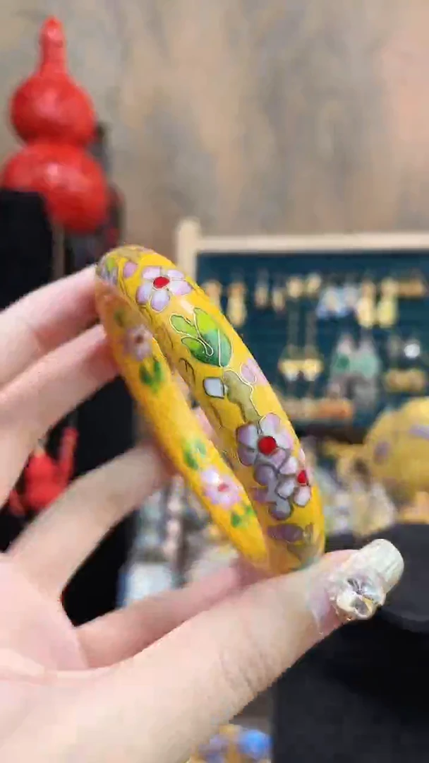 非遗手工景泰蓝镯子黄色