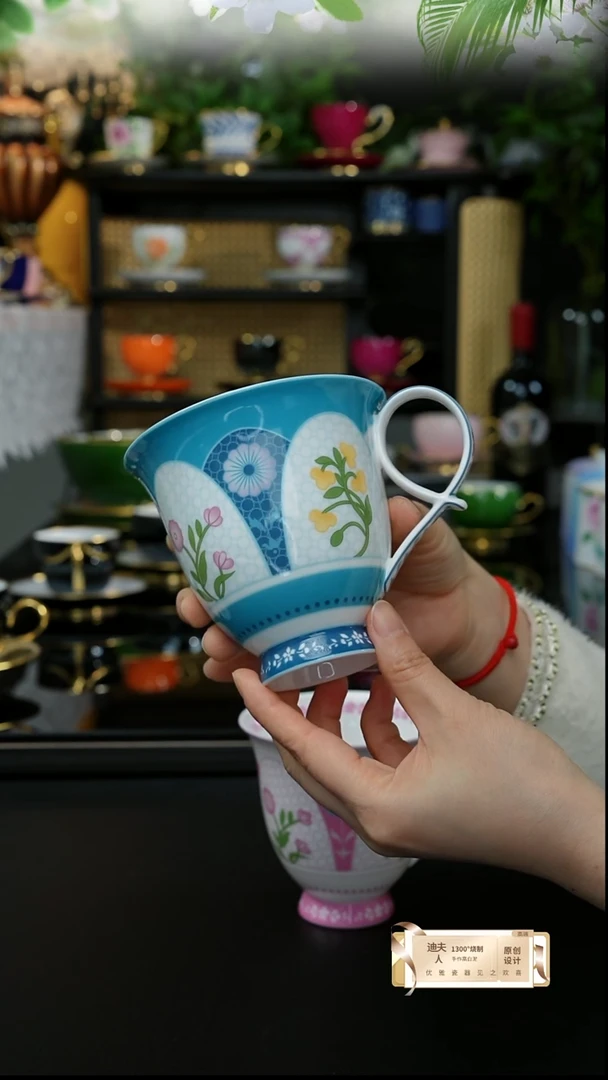 大丽花马克杯-蓝白