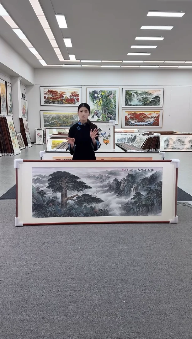 国画手绘219*88劲松迎佳客