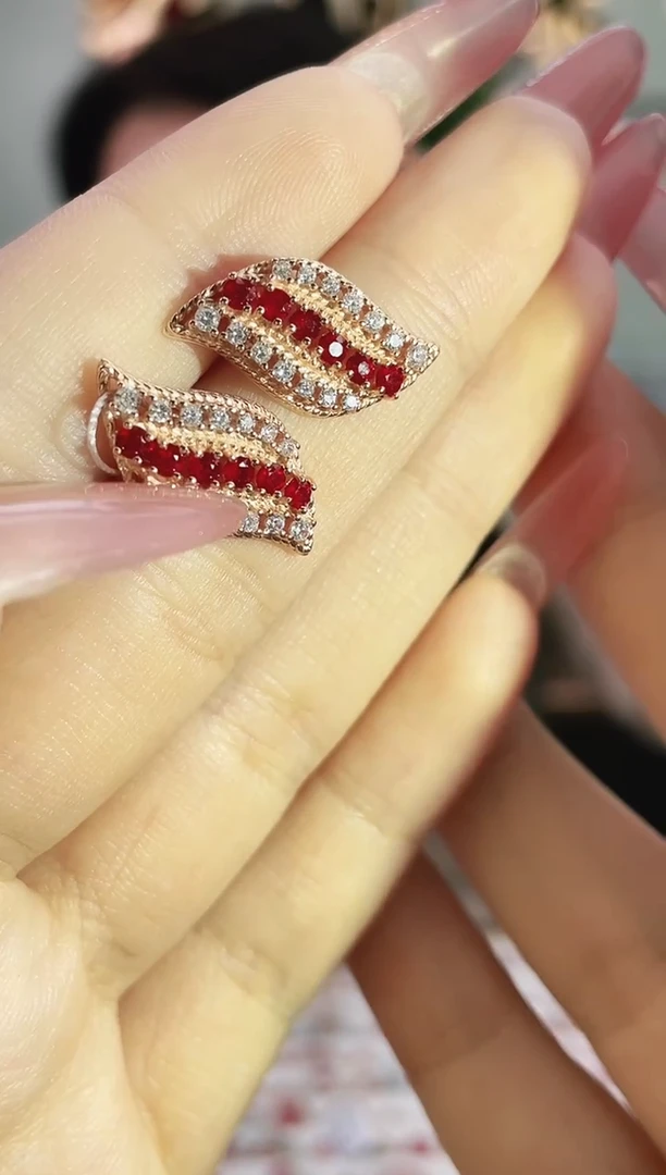 银S925镶嵌耳饰红宝石耳饰