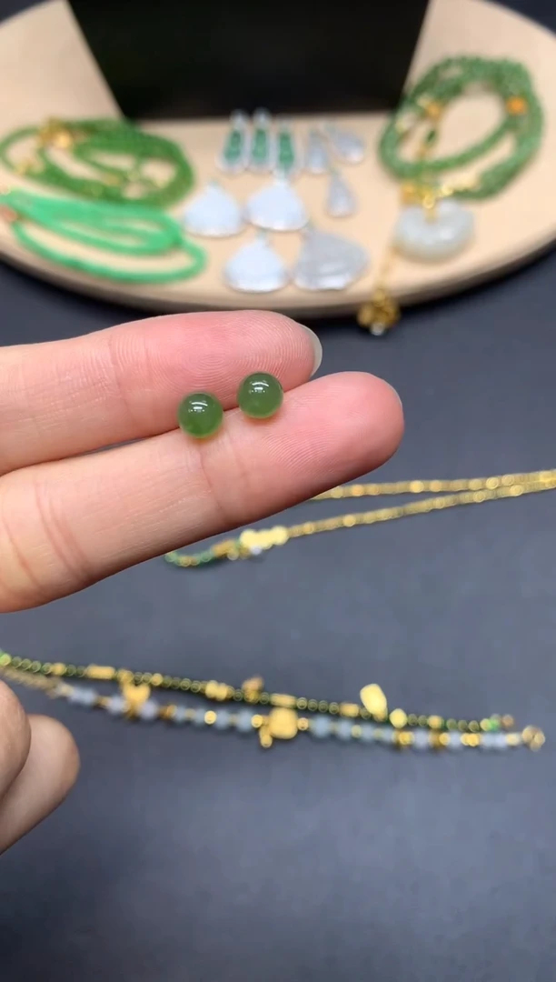 【闪购商品】和田玉耳饰银S925镶嵌珠子【多样性发其一】