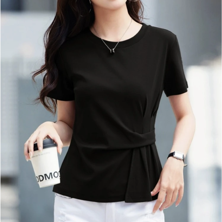 8753韩版设计感修身短袖T恤女2025夏季新款时尚不规则显瘦上衣潮