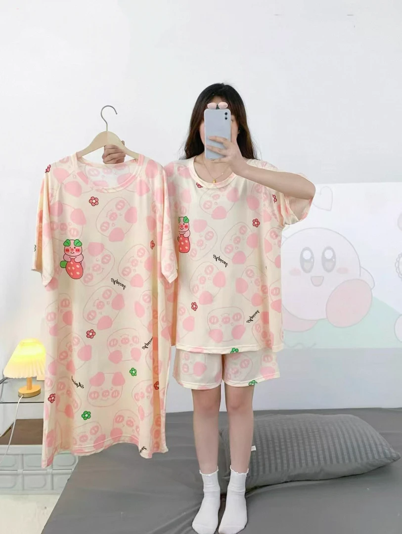 【李姑娘专属】113卡通睡裙短袖短裤三件套睡衣