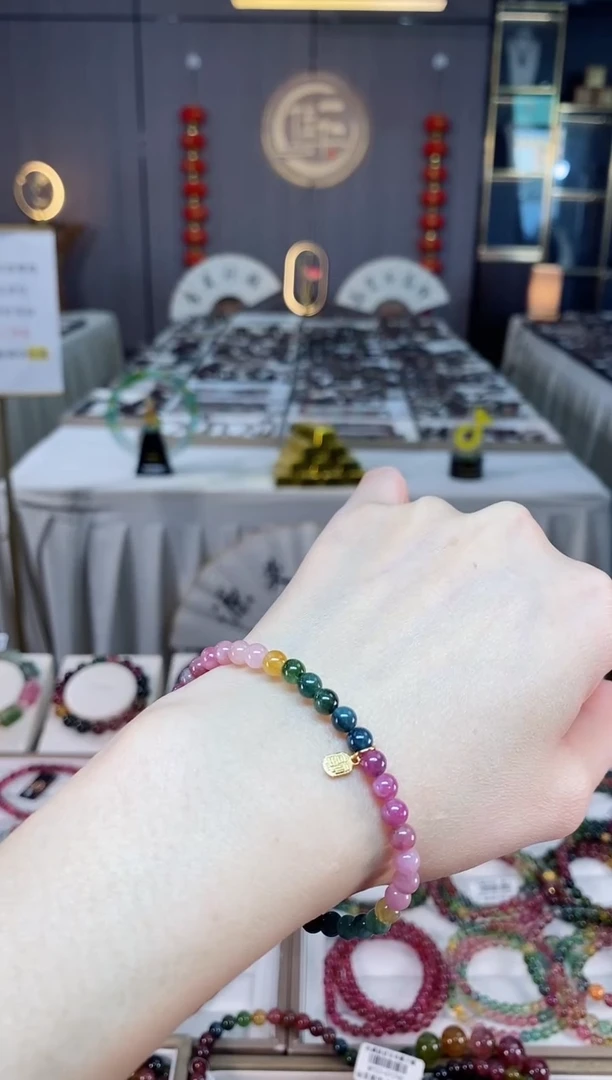 未镶嵌老矿碧玺彩虹单圈手串4mm+碧玺dan多样性发货一条