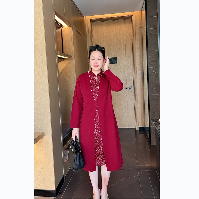 高端喜婆婆婚宴装A字显瘦遮肚连衣裙春夏结婚宴会年轻妈妈礼服裙