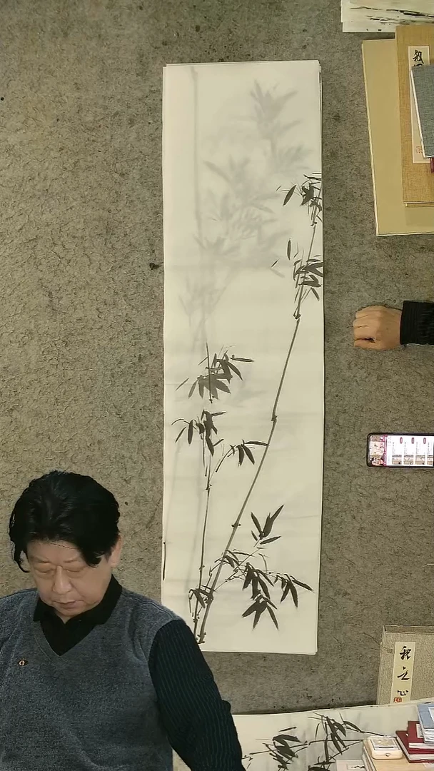 国画四尺对开  墨竹条屏 34*138cm