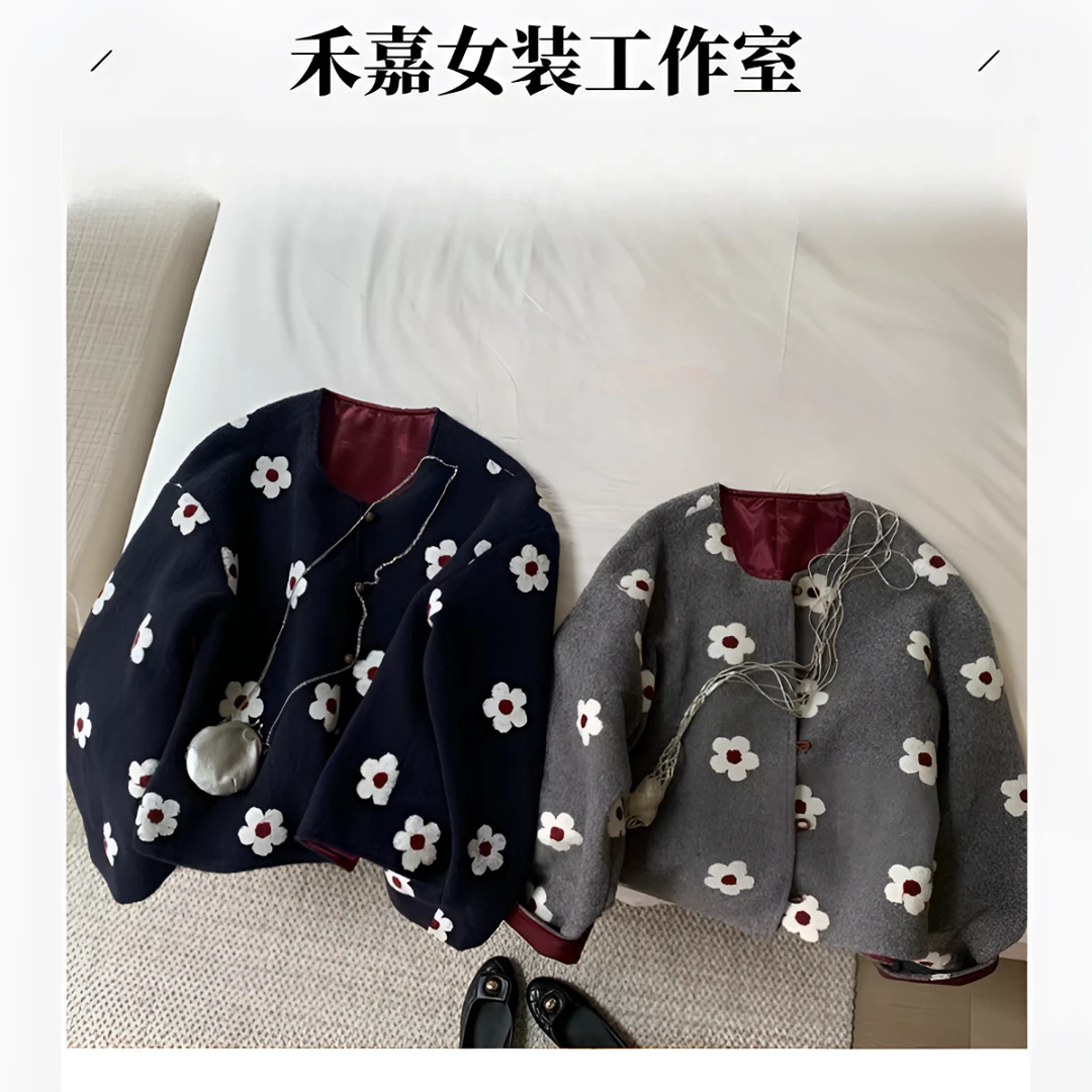 【禾嘉】小花毛呢外套