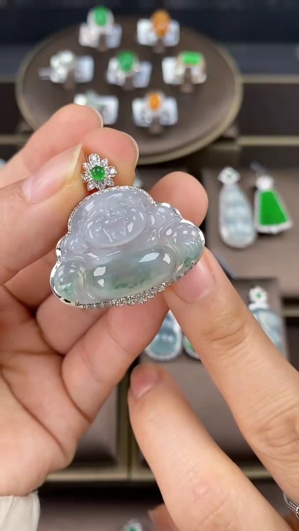 【闪购商品】翡翠吊坠(不含链)18K金镶嵌翡翠包镶佛公