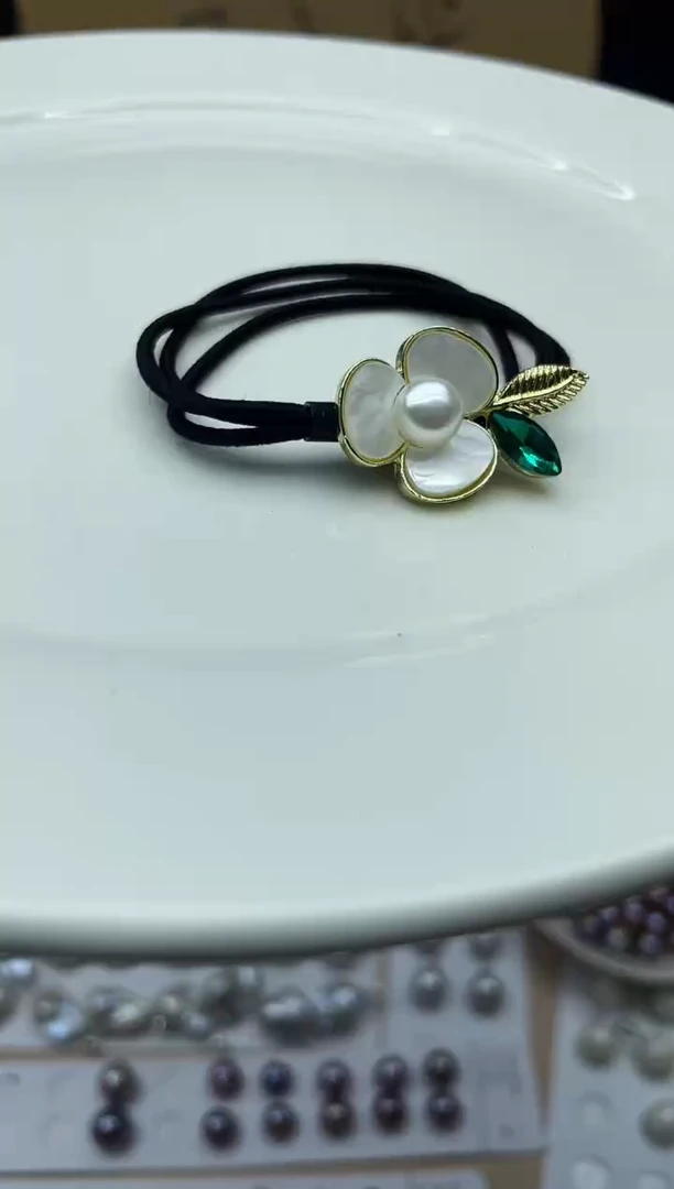 【闪购商品】银S925镶嵌淡水珍珠发饰头绳